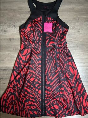 Wayne Cooper Red and Black Printed Zip-Front Fit & Flare Dress